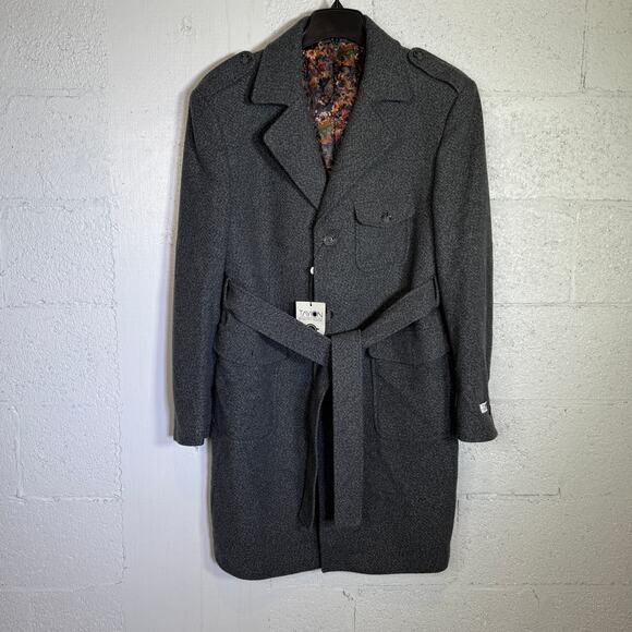Tayion Collection Mens Classic Self Belted Wool Blend Overcoat Charcoal 42R $495 - Picture 1 of 10